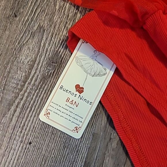 Red Bodysuit with Polka Dot Sheer Long Sleeves Women's Size Large - Picture 2 of 8